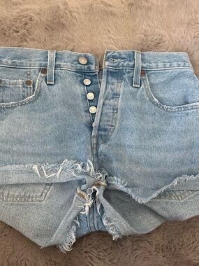 Levi's Light Blue Button-Fly Distressed Denim Shorts